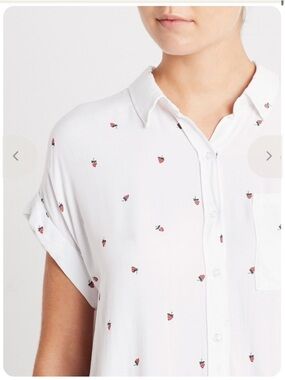 Rails White Button-Up Shirt with Tiny Strawberry Print